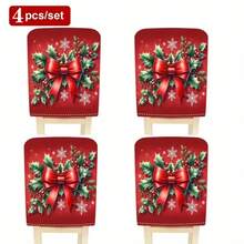 2 buc/4 buc/6 buc huse de scaun cu fundă roșie și imprimeu de frunze de ilex, fulgi de zăpadă, stil elegant, potrivite pentru toate anotimpurile, huse detașabile și lavabile pentru spătar, sufragerie, decor festiv pentru întâlniri - Multicolor - Vizualizare 9