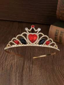 1pc Heart Shaped Rhinestone Crown, Luxury Crystal Bridal Crown, Valentine's Day Heart Red Crown, Decor - Multicolor - View 2