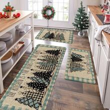 1/2/3pcs Buffalo Plaid Christmas Tree "Merry Christmas" Kitchen Mat Set, Subtle Winter Home Decor Kitchen Carpet - Multicolor - View 15