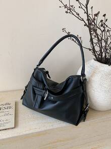 2025 Nouveau style moto punk pour l'automne/hiver, sac fourre-tout grande capacité pour femme, avec longue bandoulière, sac à épaule mode femme polyvalent et simple, décontracté, boucle bicolore, convient pour les fêtes, sorties, trajets, shopping, rue, peut contenir cosmétiques, parapluies pliants, etc.