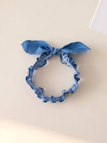 3pcs Baby Girls Spring/Autumn Long Sleeve Set, Stylish Denim Effect Princess Dress, Pants And Headband, Infant Clothing