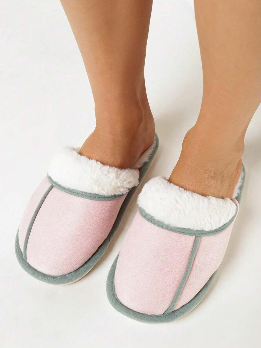 Pantoufles en fausse fourrure douce pour femmes, confortables pour l'hiver et décontractées - Rose bonbon - Voir 1