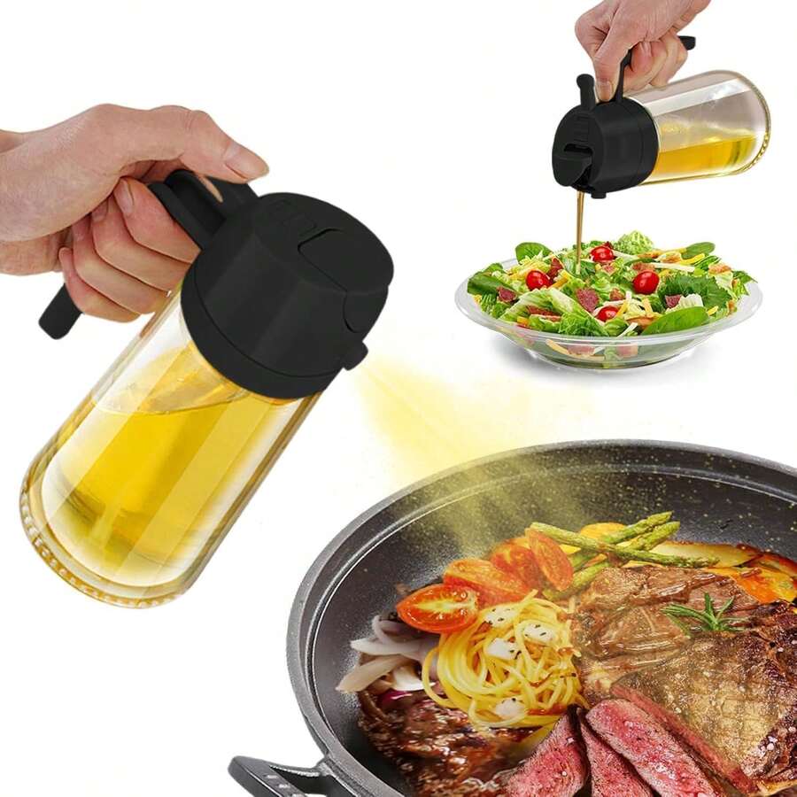 2 piezas Botellas dispensadoras de vidrio premium de 8. 45 Oz para aceite y vinagre - Diseño cuadrado a prueba de fugas con dispensadores de bomba negra, ahorra espacio, apto para viajes, aceite de oliva, condimentos, cocina y despensa, aceitero de cocina, almacenamiento de condimentos, artículos esenciales de cocina moderna - 1 - Ver 1