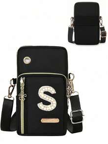 Women's Phone Pouch, Fashionable Pearl Rhinestone Monogram Design, A-Z Letter, Mini Crossbody Bag, Vertical Women's Coin Purse, Sports Armband/Running Wristband, Mini Casual Crossbody Phone Pouch With Earphone Hole, Suitable For Professionals, College Students, Work, Business, Commute, Office, Anniversary, Gift For Lover, Birthday, Valentine's Day, Christmas, Thanksgiving - Multicolor - View 5