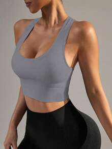 Women's High Impact Seamless Padded Sports Bra, Suitable For Yoga, Fitness, Running And Workout Spring - Grey - View 4