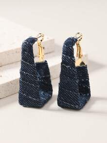 1 Pair Vintage Western Cowboy Style Woven Square Geometric Hoop Earrings, Suitable For Women's Casual/Party Wear