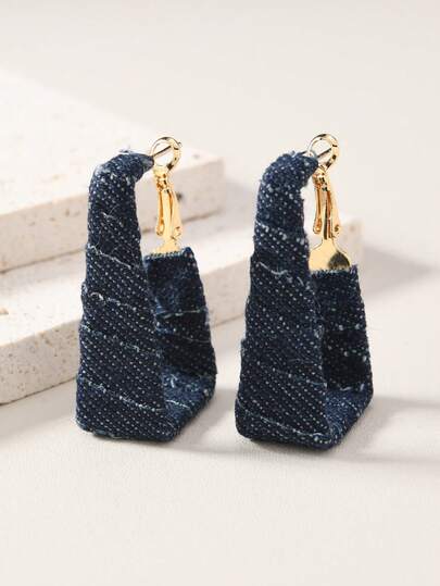 1 Pair Vintage Western Cowboy Style Woven Square Geometric Hoop Earrings, Suitable For Women's Casual/Party Wear