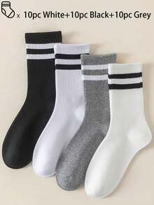 40只/30只/24只装男女通用舒适运动袜，男士长袜适合运动和训练，女士长袜适合休闲和商务穿着，抗菌、柔软、黑白配色、防臭、吸湿排汗、轻便舒适，适合秋冬季节穿着，20只/10只/8只/6只/4只/2只装，秋季 - 彩色 - 查看 60