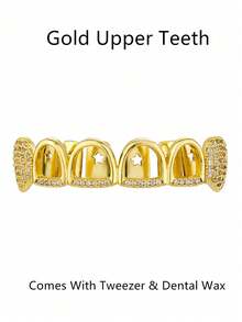 1 szt./2 szt. w stylu hip-hopowym, wydrążone zęby wampira, inkrustowane błyszczącą cyrkonią, platerowane 18-karatowym złotem, akcesoria na Halloween, świąteczne, uliczne, w zestawie pęseta i wosk dentystyczny, wydrążone aparaty ortodontyczne w stylu hip-hopowym, inkrustowane cyrkonią 5A, zęby zombie odgrywają rolę akcesoriów do aparatów ortodontycznych w stylu rap.
