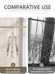 1pc Multifunctional Drying Rack With 20 Clips, Sock Hanger, Laundry Drying Rack For Balcony, Dorm Room - Pink - View 6