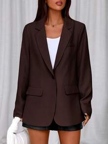 Women Fall Long Sleeve Blazers Casual Open Front Oversized Coat Autumn Winter Business Work Office Suit Jackets Outfits - 棕色 - 查看 2