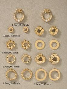 9 对时尚可爱蝴蝶结和仿珍珠金属耳钉套装，适合节日、休闲、度假穿着的多功能礼物 - 金黃色 - 查看 5