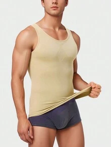 Men's Compression Shirt Slimming Body Shaper Vest Gym Workout Tank Top Sleeveless Abdomen Shapewear Gynecomastia Compression Shirts, Tummy Control Undershirts - Change In Seconds - Apricot - View 7