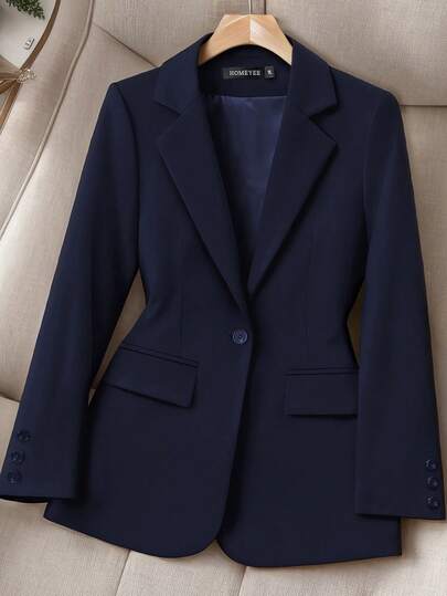 HOMEYEE Chaqueta de mujer con cuello de solapa, manga larga, bolsillo, elegante y casual, adecuada para primavera, otoño e invierno, en tallas grandes