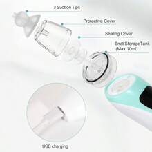 可充电便携式电动吸鼻器，3档吸力可调，带音乐功能，含3个吸嘴，400mAh锂电池 - 白色 - 查看 5