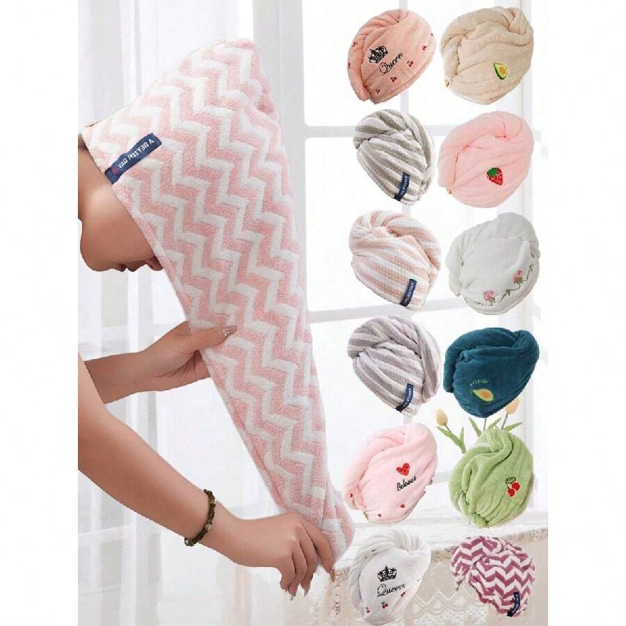 1 pieza Gorro de secado de cabello de moda, disponible en múltiples patrones, diseño de gorro cómodo para el peinado, material de felpa coral absorbente y suave, talla única para todos, adecuado para decoración del hogar y el baño, decoración de otoño, gorro de vuelta al colegio