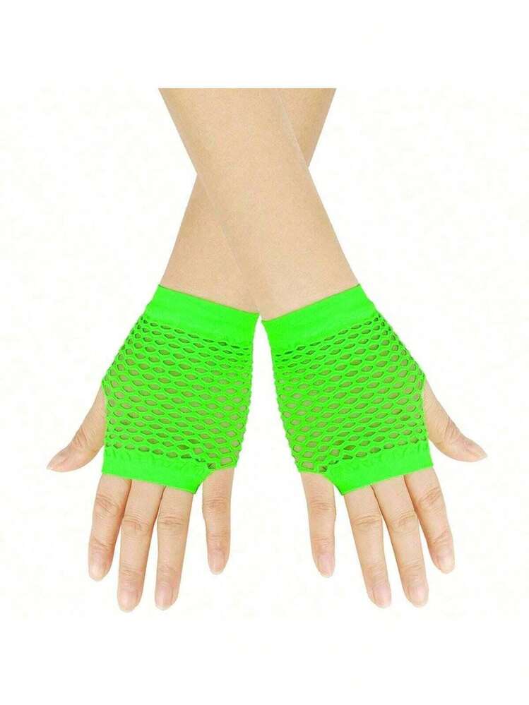 1 Pair Women's Short Mesh Gloves, Suitable For Nightclub And Punk Style Events. Available In Multiple Colors And Styles, Featuring Sexy And Stretchy Mesh Design. Ideal For Wearing At Parties, A Great Gift To Add Festive Atmosphere. These Gloves Are Also Elegant, Suitable For Girls Aged 8-16 Wearing Western-Style Outfits. - Multicolor - View 16