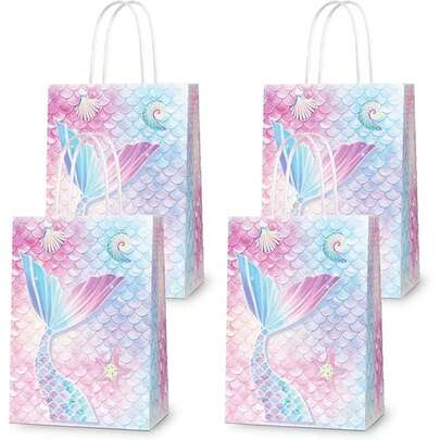 4/8/12/24 piezas Bolsas de regalo con cola de sirena de color cambiante gradualmente, adecuadas para bolsas de regalo de fiesta con temática de sirena, bolsas de regalo con estampado de sirena, suministros y decoraciones para fiestas de cumpleaños de sirena.