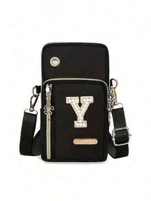 Women's Phone Pouch, Fashionable Pearl Rhinestone Monogram Design, A-Z Letter, Mini Crossbody Bag, Vertical Women's Coin Purse, Sports Armband/Running Wristband, Mini Casual Crossbody Phone Pouch With Earphone Hole, Suitable For Professionals, College Students, Work, Business, Commute, Office, Anniversary, Gift For Lover, Birthday, Valentine's Day, Christmas, Thanksgiving - Multicolor - View 18