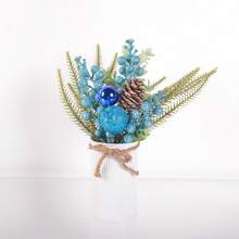 1pc Christmas Centerpiece Decor, Featuring Artificial Holly, Red Berries, Pine Cones, Assorted Christmas Ornaments, Glitter Balls, Country Style Planter Home Decor Christmas Decorations Room Decor Winter