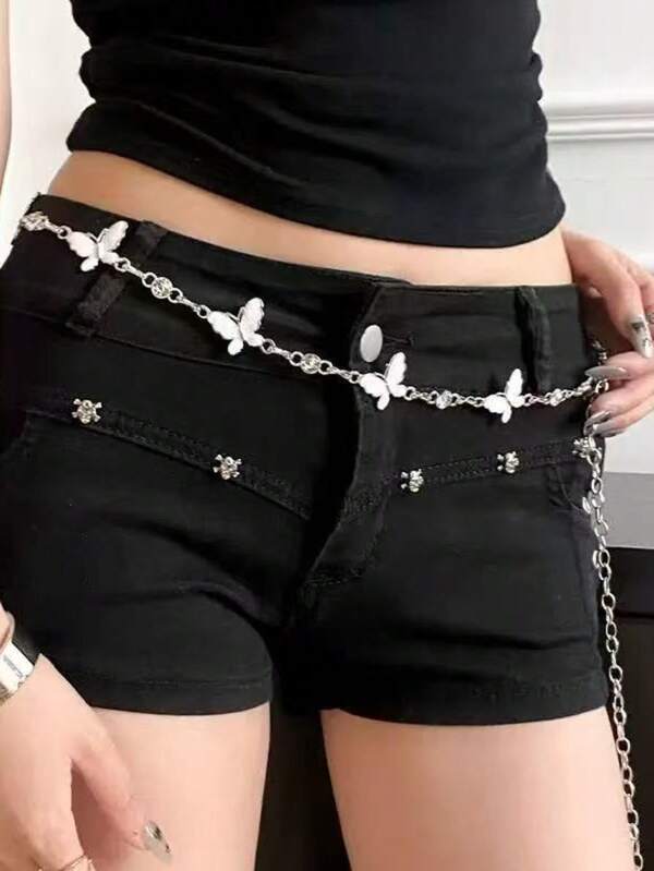 Europäisch-amerikanischer grenzüberschreitender Schmuck, minimalistisch-modische, massive Ketten-Hüftkette, Körperkette, personalisierter Punk-Diamant-besetzter Einzel-Lagengürtel für Frauen