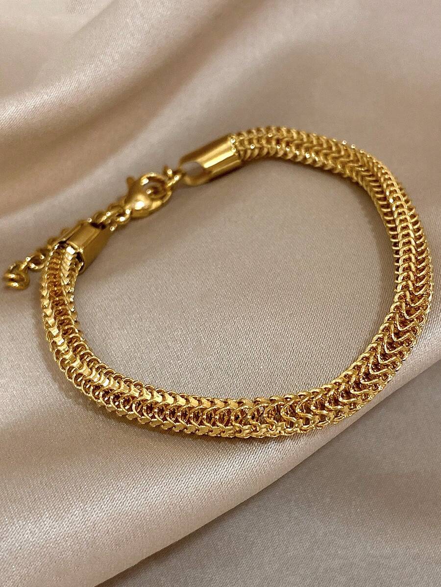 1 peça pulseira vintage luxuosa banhada a ouro 18k de aço inoxidável com corrente trançada para mulheres e homens, joia retrô elegante, presente para mães, Natal, Ação de Graças, Halloween, casamento, festa diária, presente para aniversário, dia dos namorados, joias boho