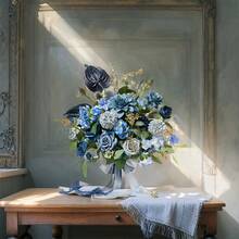 Dusty Blue Wedding Bouquets For Bride, Navy Blue Bridal Bouquets For Bride, 13 Inch Free Form Artificial Wedding Flower BouquetWedding Flowers Bouquets, Small Bridesmaid Bouquet For Bridesmaids, Wedding, Ceremony, Etc - Màu xanh lam - Xem 7