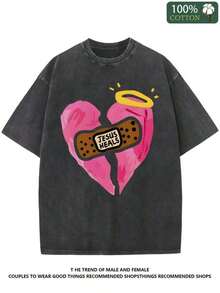 Jesus Healing Christian Printed T-Shirt, 1 Piece, 230g Washed, High-Quality Wax Printed Cotton Retro Fashion Brand T-Shirt, Suitable For Summer T-Shirt With A Certain Thickness, Holiday Gift - Unisex Plus Size Top-Valentine Gift - 黑色 - 查看 1