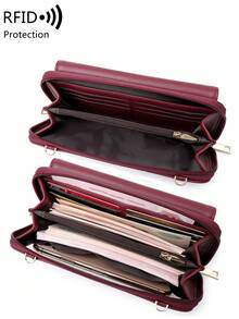 MIYIN Double Zipper Large Capacity Touch Screen Mobile Phone Bag RFID Blocking Long Wallet Crossbody Mobile Phone Bag Side Backpack Mobile Phone Portable Handbag Wallet Crossbody Clutch Mobile Phone Case Lightweight Modern Business Credit Card ID Card Cash Mobile Phone Wallet Business Casual Teacher's Day Teacher Gift Work Business