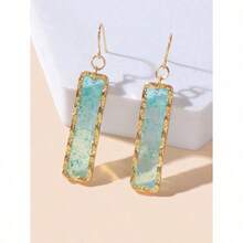 2pcs Fashionable Multicolor Glitter Acrylic Square Earrings - Blue - View 12