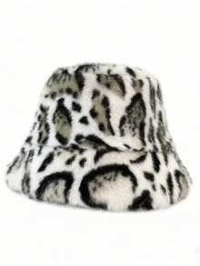 Women's Fashionable Leopard Print Warm Bucket Hat, Versatile For Autumn/Winter