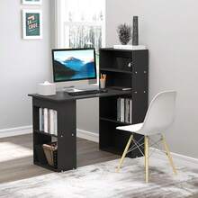HOMCOM Modern Home Office Desk With 6-Tier Storage Shelves, 47 Writing Desk With Bookshelf, White - màu đen - Xem 3