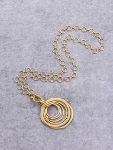 1 Pc Bohemian-Style Fashionable Statement Necklace With Multi-Layered Rings Textured Circular Metal Chain, Suitable For Women's Daily Wear And As Halloween Christmas Gifts