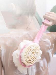 1 件，双面泥搓长柄软毛沐浴刷，背部搓揉、按摩和去角质二合一擦洗沐浴刷 - 彩色 - 查看 2