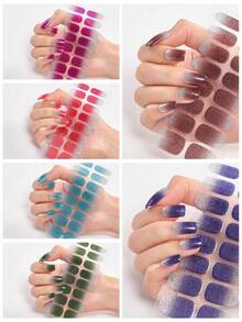 48/96/128/192片装多巴胺美甲贴纸套装，包含粉色、黑色、白色、红色、蓝色、绿色等多种颜色，闪光美甲贴纸，DIY全套美甲贴纸，按压式美甲贴纸，渐变闪光美甲贴纸，持久耐用，适合日常、圣诞节、新年、派对等场合，快速轻松地打造美丽惊艳的美甲造型。（注意：本产品不适用于UV固化） - 彩色 - 查看 33