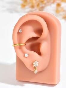8/4 pièces Ensemble de boucles d'oreilles pour femmes, convient à tous les piercings d'oreille | Boucles d'oreilles à pendentif en zircone + anneaux pour cartilage, convient pour le bord de l'oreille, l'hélix, le lobe | Boucles d'oreilles à zircone scintillante en couches, cadeau pour usage quotidien, fête, vacances #Boucles d'oreilles en couches - Ensemble 4 - Voir 7