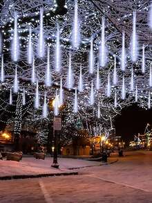 1pc Solar Powered Lights, Suitable For Garden, Landscape, Pathway, Yard, Lawn, New Year Holiday Gift, Solar Outdoor Christmas Lights, Solar Raindrop Lights String, 8 Tubes 192 LED Meteor Shower Lights, Raindrop, Snowflake, Icicle Waterfall Lights, Applicable For Christmas Decoration, Wedding Party Lighting - Multicolor - View 6