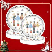 10pcs/20pcs/40pcs/50pcs,Christmas Nutcracker Paper 7inch And 9inch Plates Merry Christmas Round Party Plates Winter Holiday Ballet Rocking Horse Fairy Ornaments Disposable Dinner Dessert Plates For Xmas Events Gatherings Party Supplies - White - View 1