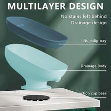 Soap Dish With Suction Cup Design,Self Draining Soap Dish, Soap Bar Holder For Shower Bathroom Kitchen Toilet,Double - Layer Design For Neat Soap Storage & Quick Draining(Azure Blue&Gray) - Multicolor - View 9