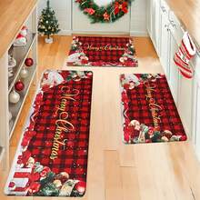 1/2/3 Pcs Thickened 0.47 Inch/1.2 Cm Buffalo Plaid Christmas Red Kitchen Floor Mat, Christmas Tree Winter Floor Mat, Machine Washable Polyester Carpet, Suitable For Holiday Party Decoration - Multicolor - View 5