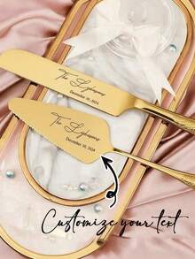 1pc/2pcs Custom Stainless Steel Cake Cutter Set, Wedding Cake Set, Suitable For Weddings, Birthdays, Anniversaries, Graduation Ceremonies, Bachelor Parties, Wedding Souvenirs, Multi-Functional,Anti-Mold,Ornamental,Exquisite,Stylish,High-Quality,Adorable,Modern,Custom,Unique,Personalized,