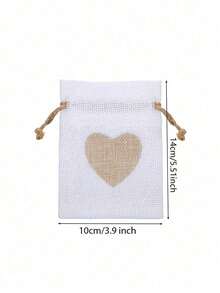 10 buc - Pungi de pânză de sac, pungă de cadou din in cu șnur și imprimeu cu inimă, mini pungă de cadou pentru bijuterii cu șnur, perfectă pentru nuntă, pungă de cadou pentru domnișoare de onoare, petrecere, ziua de naștere, Halloween, Ziua Recunoștinței, cadouri pentru petreceri de Crăciun