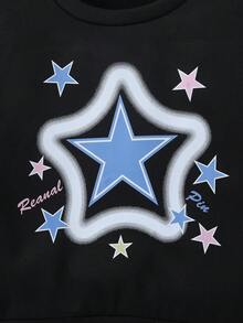 Girls 2pcs Set Star Print Long Sleeve Sweatshirt Cartoon Graffiti Denim Elastic Waist Long Pants Spring Autumn Sweet Casual Outfit - Multicolor - View 7
