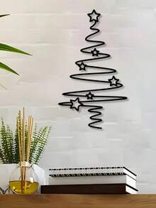 1Pc Metal Christmas Tree Wall Art - Non-Electric Holiday Decor For Indoor & Outdoor, Elegant Black Metal Tree With Star Ornaments, Perfect For Living Room, Courtyard, Or Garden, Christmas Wall Decor,Home Decor Room Decor,Christmas Decorations,Bedroom Decor,Christmas Gifts