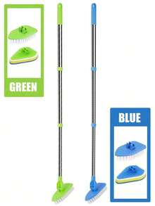 1个可伸缩二合一浴室清洁刷，配备不锈钢手柄、海绵头和地板刷头配件，适用于浴缸、地板和游泳池，多功能长柄清洁工具，180°旋转，可用于任何空间，长柄地板刷，多功能海绵浴缸刷，地板刷，可伸缩三角刷，室内硬毛清洁刷 - 綠色 - 查看 11
