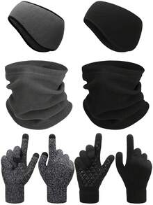 3 件套耳罩头带保暖面罩羊毛围脖触摸屏冬季针织手套男女款