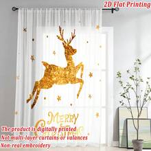 1pc Shiny Rhinestone "Merry Christmas" Star & Reindeer Pattern Christmas Decorative Sheer Curtain, Fade-Resistant, High-Quality Voile, Anti-Snagging, Wrinkle-Resistant, Soft & Smooth, Washable, Semi-Transparent, For Living Room, Bedroom, Kitchen, Christmas Party Decor