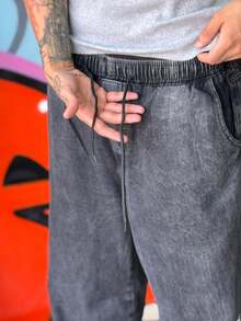 Baggy Pants Marbled Wide Faded Bear Balloon Cos Elastic Gray Hip Hop Promotion Premium Loose Pocket - màu đen - Xem 3