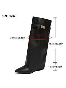 Women's Fashion Boots, Knee-High Boots, Cuff Boots, Western Boots, Pants Boots, Leg Boots, Hot Girl Boots, Buckle Design, Eye-Catching, Suitable For Daily, Indoor/Outdoor, Party, Pair With Skirts, Shorts, Elegant Women Boots, Women's Ankle Boots And Short Boots, Autumn/Winter - Black - View 7