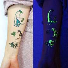 10 Sheets Luminous Dinosaur Temporary Tattoos, Waterproof Glow In The Dark T-Rex Pterosaur Velociraptor Triceratops Stegosaur Designs Pattern, Birthday Party Favors, Stocking Stuffer, Goodie Bag Fillers, Christmas Eve Gifts 4DSM - Multicolor - View 6